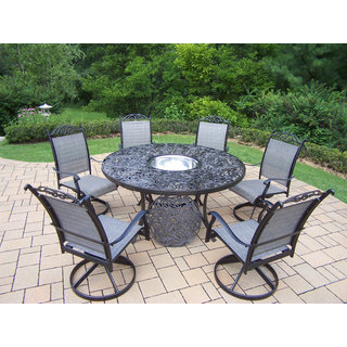 Radiance 8 Pc Dining Set with Round Table, 6 Swivel Rockers and Stainless Steel Ice Bucket