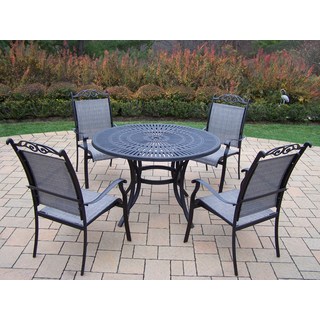 Radiance 5 Pc Dining Set with Table and 4 Stackable Sling Chairs in Black