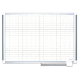 MasterVision Grid Planning Board with Accessories 1x2 inches Grid 36x24 White/Silver