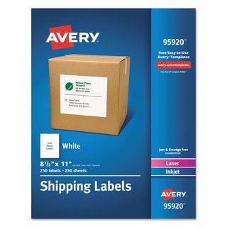Avery White Shipping Labels Inkjet/Laser 8 1/2 x 11 White 250/Box