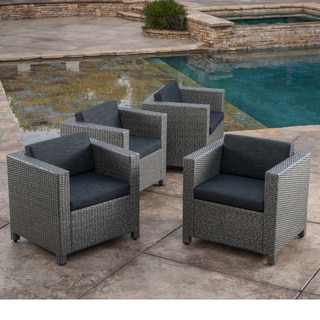 Puerta Outdoor Club Chairs with Water Resistant Cushions (Set of 4) by Christopher Knight Home