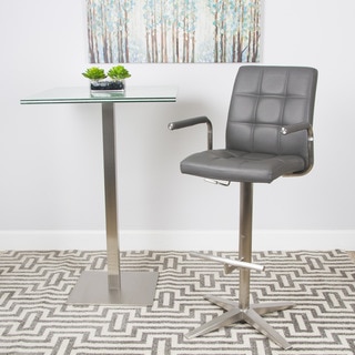Brushed Stainless Steel X Base Checkered Pattern Adjustable Height Swivel Bar Stool with Arms