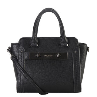 Diophy Black Faux-leather Small Trapeze Satchel Handbag with Removable Strap