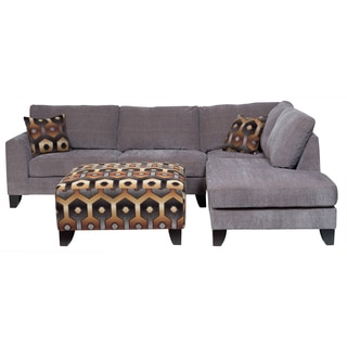 Porter Monza Grey Chenille Sectional Sofa with Optional Geometric Ottoman