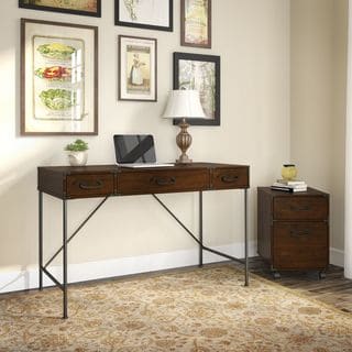 kathy ireland Office Ironworks Coastal Cherry 48 in. W Writing Desk and 2-drawer Mobile Pedestal