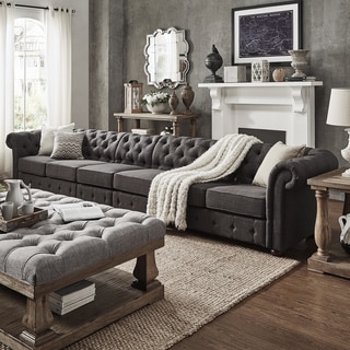 Knightsbridge Dark Grey Extra Long Tufted Chesterfield Sofa by iNSPIRE Q Artisan