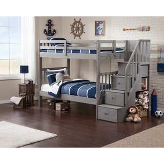 Cascade Staircase Brushed Grey Twin-over-twin Bunk Bed
