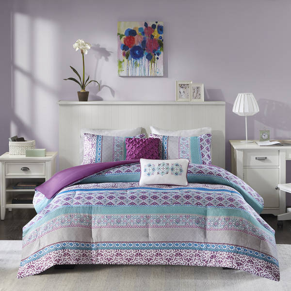 Intelligent Design Adley Purple Printed 5-piece Comforter Set