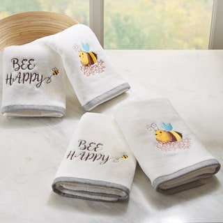 HipStyle Buzzin' Bee White Embroidered Cotton Hand Towel (set of 4)