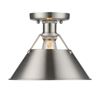 Golden Lighting Orwell PW Pewter Flush Mount Light With Pewter Shade