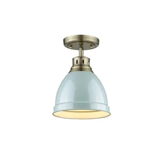Golden Lighting Duncan Aged Brass/Seafoam Shade Flush-mount Fixture