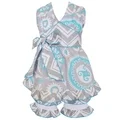 Ann Loren Girls' Medallion Blue and Grey Cotton Halter and Shorts Spring Outfit