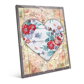 'Red Floral Hearts' Glass Wall Art