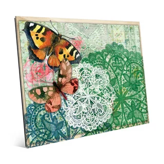 'Aqua Doilies Butterflies' Glass Wall Art Print