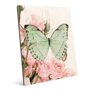 'Butterfly and Roses Garden Party' Glass Wall Art