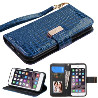 Insten Blue Leather Crocodile Case Cover Lanyard with Stand/ Wallet Flap Pouch/ Photo Display For Apple iPhone 6 Plus/ 6s Plus