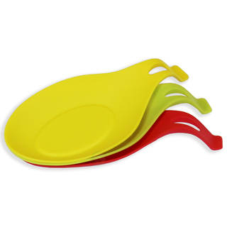 3 Color Pack Silicone Spoon Rest, Yellow - Green - Red