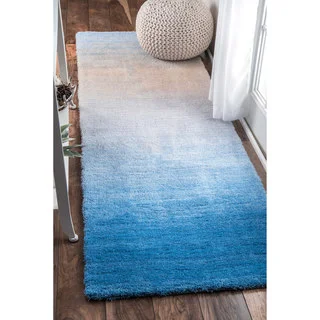 nuLOOM Handmade Soft and Plush Ombre Shag Blue Runner Rug (2'6 x 8')