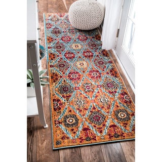 nuLOOM Distressed Traditional Trellis Floral Persian Multi Runner Rug (2'6 x 8')