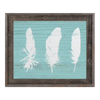 'White Feathers on Wood' Framed Canvas Wall Art