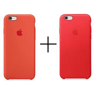 Apple iPhone 6 Plus/6s Plus Leather Case - Red + Apple iPhone 6 Plus/6s Plus Silicone Case - Orange