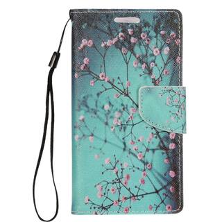 Insten Blue/ Pink Cherry Blossom Leather Case Cover Lanyard with Stand/ Wallet Flap Pouch/ Photo Display For Apple iPhone 7 Plus