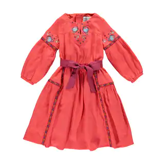 Rockin Baby Girl's Red Cotton Blend Embroidered Peasant Dress