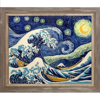 La Pastiche Original 'Starry Night Wave Collage' Hand Painted Framed Oil Reproduction on Canvas