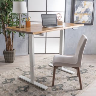 Jefferson 55-inch Acacia Wood Desk with Adjustable Height and Dual Powered Base by Christopher Knight Home
