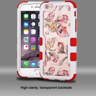 Insten Pink/ White Flowers Hard PC/ Silicone Dual Layer Hybrid Rubberized Matte Case Cover For Apple iPhone 6 Plus/ 6s Plus