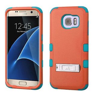 Insten Orange/ Teal Hard PC/ Silicone Dual Layer Hybrid Rubberized Matte Case Cover with Stand For Samsung Galaxy S7 Edge