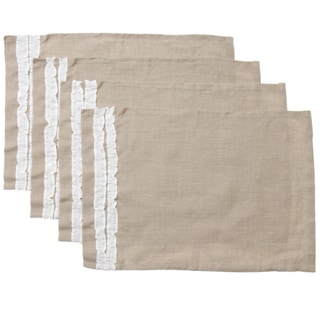 Cottage Home Natural Tan Linen Ruffled Placemats (Pack of 4)