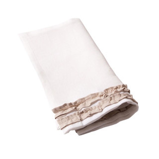 Petite Ruffle White and Tan Linen Guest Towels (Set of 2)