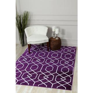 Persian Rugs Purple/White Abstract Trellis Area Rug (7'10 x 10'6)