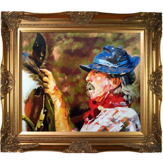 Celito Medeiros 'The Cowboy' Hand Painted Framed Oil Reproduction on Canvas