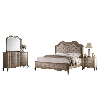 Acme Furniture Chelmsford 4-Piece Bedroom Set, Tan Fabric and Antique Taupe