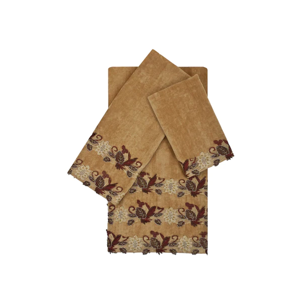 Sherry Kline Romantica Lace Gold 3-piece Embellished Towel Set