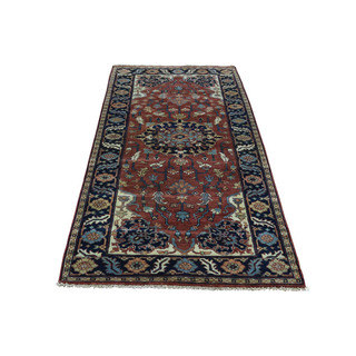 Hand-Knotted Pure Wool Antiqued Heriz Recreation Runner Rug (2'7x6'0)