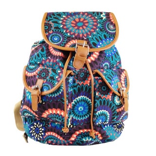Hearty Trendy Blue Floral-print Backpack