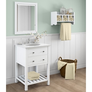 Harrison Marble Sink White 24-in Bathroom Vanity with Storage Shelf and Mirror Set