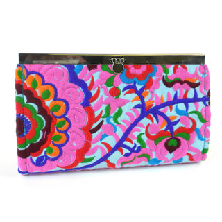 Hand Embroidered Turquoise Blossom Clutch - Global Groove (Thailand)