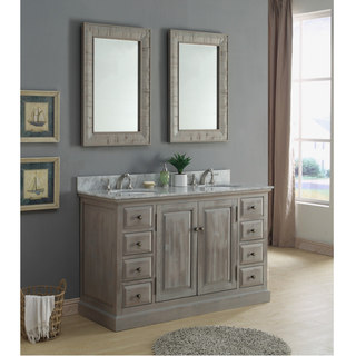 Rustic Style 60 inch Double Sink Carrera White Marble Top Bathroom Vanity with Matching Dual Wall Mirrors
