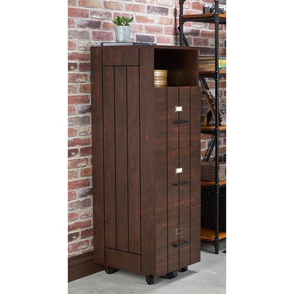 Furniture of America Ceris Rustic Slatted 3-drawer Mobile Vintage Walnut File Cabinet