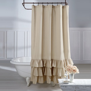 Veratex Grand Luxe Vintage Beige Linen Ruffle Shower Curtain