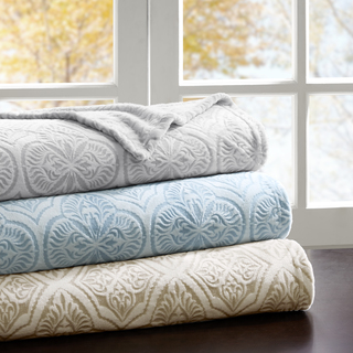 Madison Park Emma Printed Textured Ultra Plush Blanket 3-Color Options