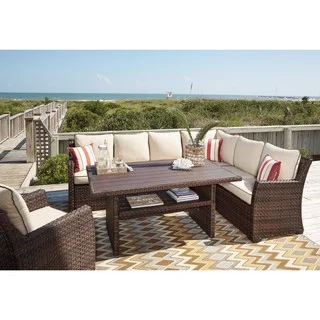Signature Design by Ashley Salceda Brown Outdoor Sofa Set with Table