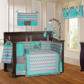 Link to BabyFad Elephant Zig-Zag Turquoise and Grey 10-Piece Baby Crib Bedding Set Similar Items in Baby Blankets