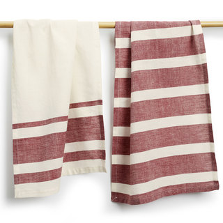 Handmade Set of Two Wine Stripe Cotton Tea Towels - Sustainable Threads (India)
