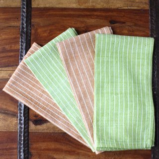 Set of Four Green and Caramel Cotton Napkins - Sustainable Threads (India)