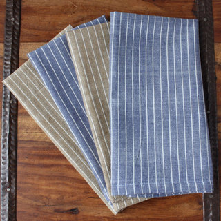 Handmade Set of Four Cocoa and Blue Cotton Napkins - Sustainable Threads (India)